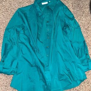 New York & Company Teal Blue Button Up Collard Shirt Women’s Size M
